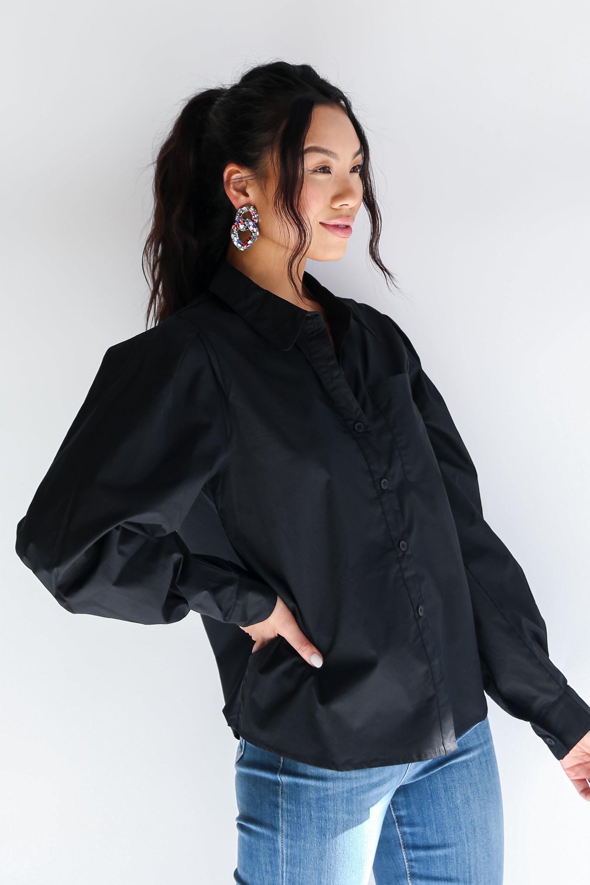 black Button-Up Blouse side view