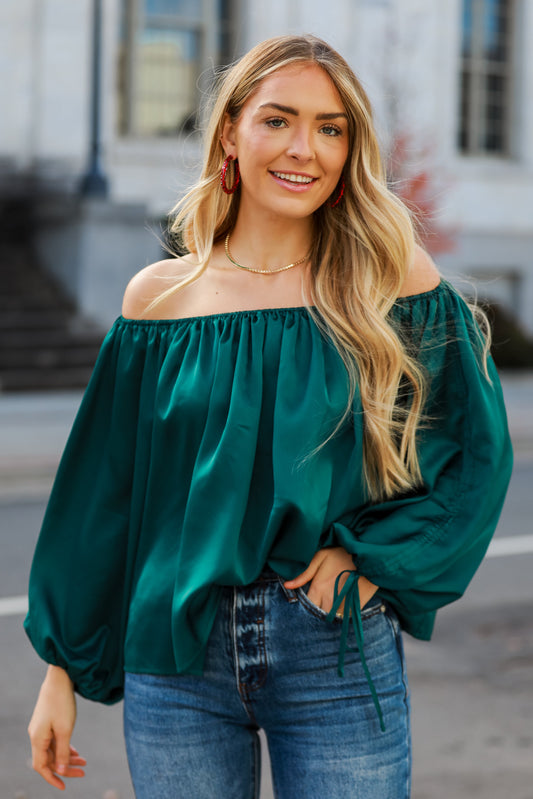 Hunter Green Satin Blouse