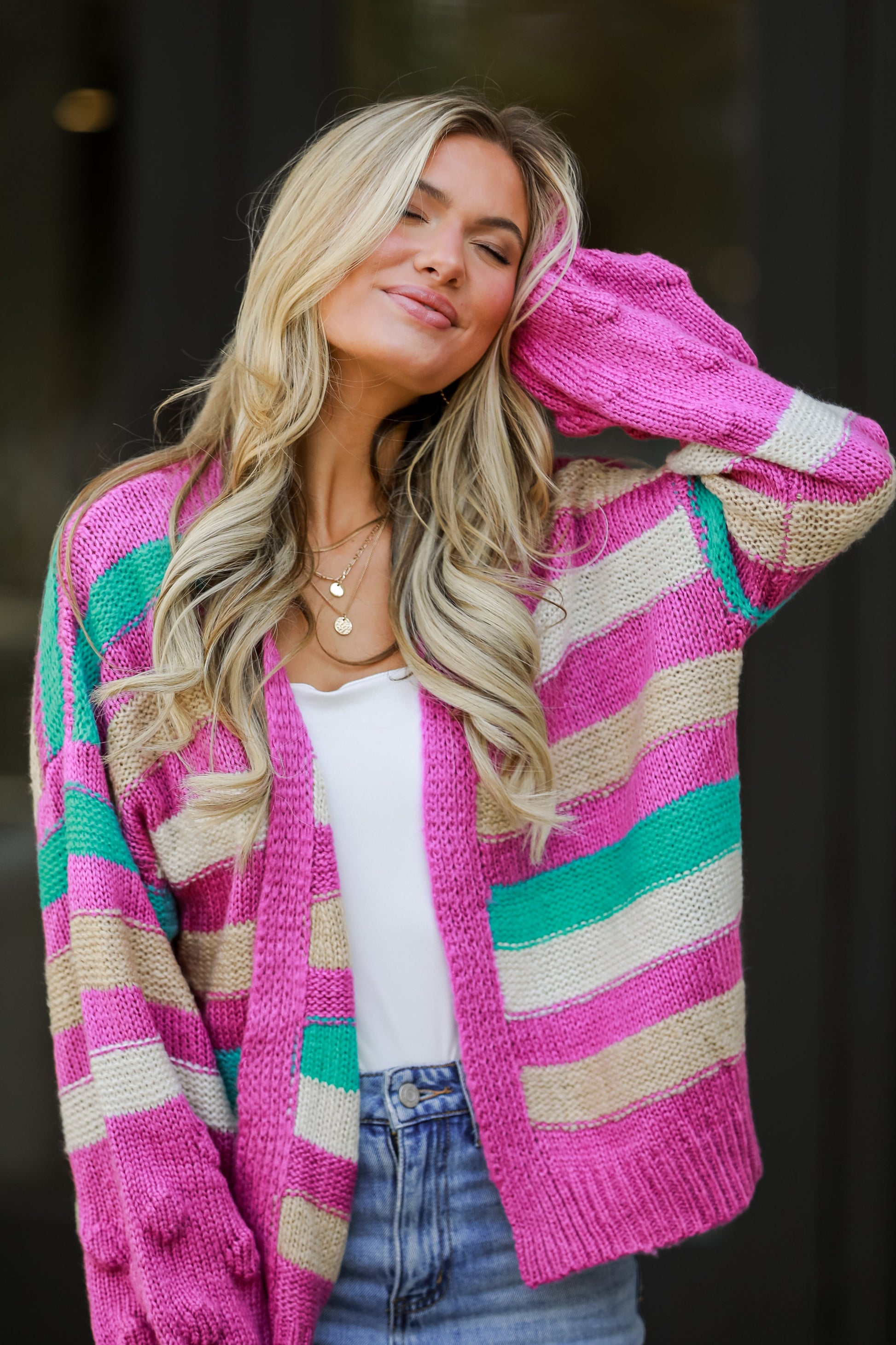 Fuchsia Striped Sweater Cardigan