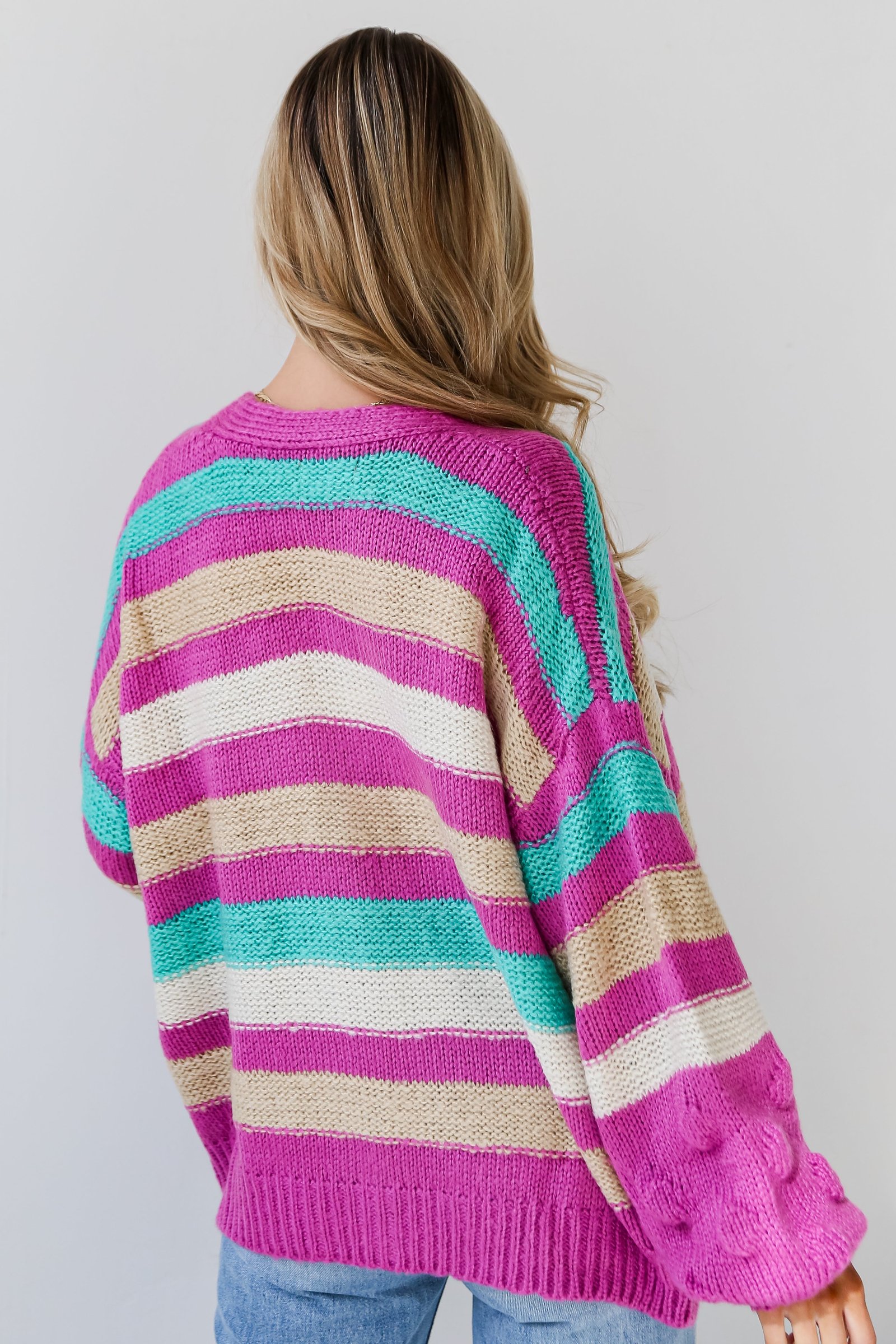 Easygoing Style Fuchsia Striped Sweater Cardigan