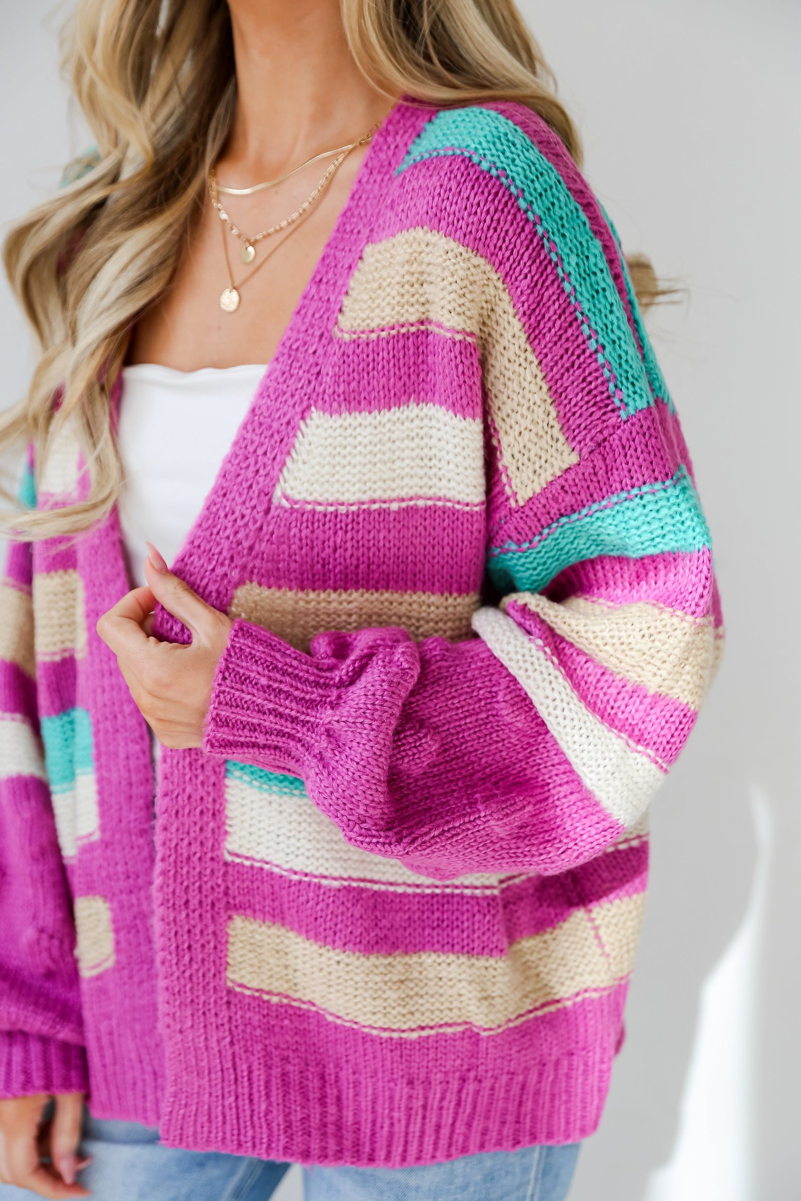 Easygoing Style Fuchsia Striped Sweater Cardigan